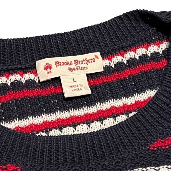 Brooks Brothers Red Fleece Sweater Women’s L Red White Black Striped Knit Ruffle - Picture 5 of 11